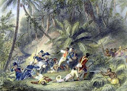 Batalla ente esclavos negros y guardias franceses